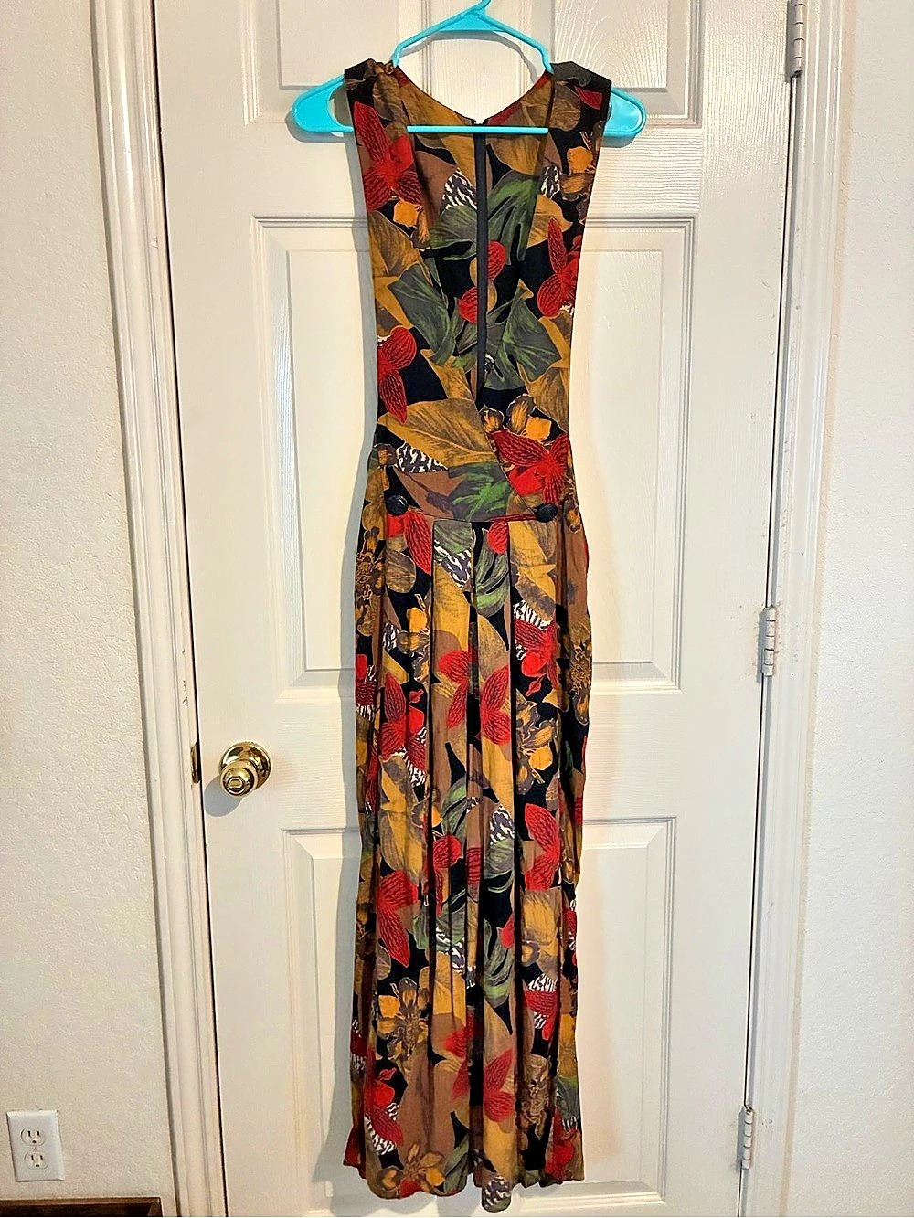 Floral Maxi Jumpsuit in Black & Red Like New